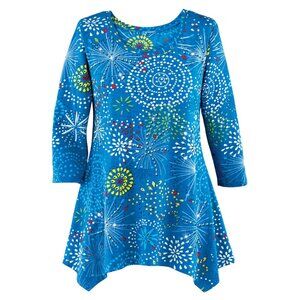 New XXL Blue Sparkling Sequin Festive Fireworks Display SharkBite Knit Tunic